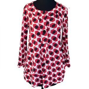 Diane Von Furstenberg 100% silk geometric red and black Gaby tunic top size 10